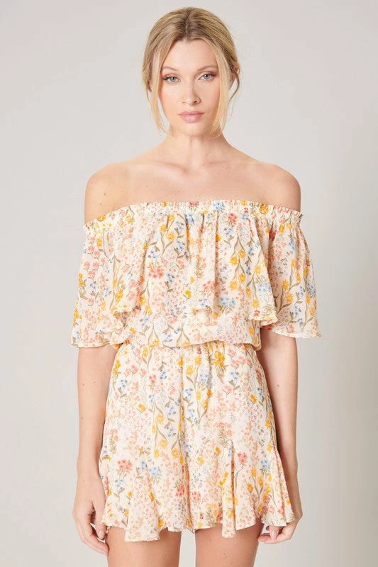 SugarLips The French Country Floral Off=Shoulder Romper Rompers