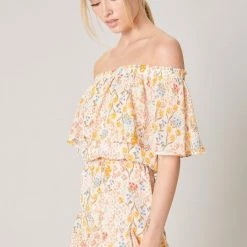 SugarLips The French Country Floral Off=Shoulder Romper Rompers