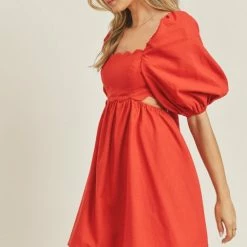 Lush Clothing Dresses The Rosy Red Linen Cutout Mini Dress