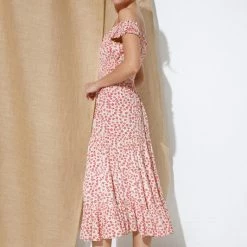 In The Beginning Clothing The Reddington Red Floral Midi Dress Dresses