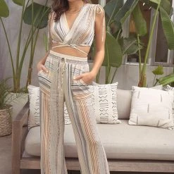 Illa Illa The Kassie Striped Wrap Top & Pant Set Tops