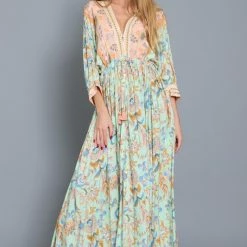 Aakaa Dresses The Bohemian Summer Mint Floral Maxi Dress