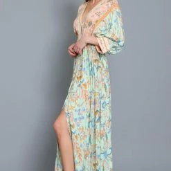 Aakaa Dresses The Bohemian Summer Mint Floral Maxi Dress