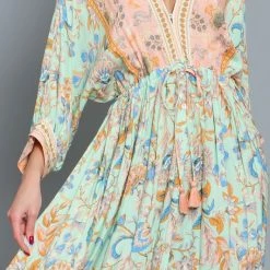 Aakaa Dresses The Bohemian Summer Mint Floral Maxi Dress