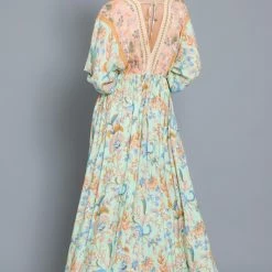 Aakaa Dresses The Bohemian Summer Mint Floral Maxi Dress