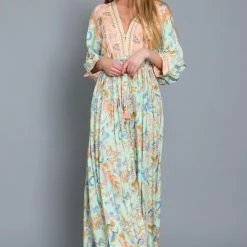 Aakaa Dresses The Bohemian Summer Mint Floral Maxi Dress