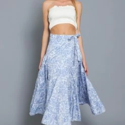 Aakaa The Let's Get Away Blue & White Floral Wrap Midi Skirt