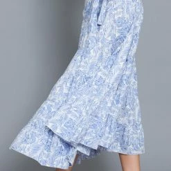 Aakaa The Let's Get Away Blue & White Floral Wrap Midi Skirt