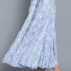 Aakaa The Let's Get Away Blue & White Floral Wrap Midi Skirt