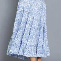 Aakaa The Let's Get Away Blue & White Floral Wrap Midi Skirt