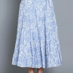 Aakaa The Let's Get Away Blue & White Floral Wrap Midi Skirt