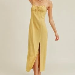 Lush Clothing The Sloane Corn Yellow Cami Strap Midi Dress