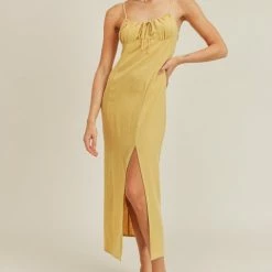 Lush Clothing The Sloane Corn Yellow Cami Strap Midi Dress