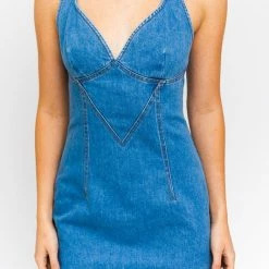 Le Lis Dresses The Dipsy Denim Halter Mini Dress