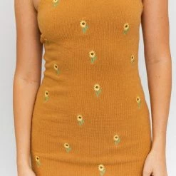 Le Lis Dresses The Coming Up Daisies Knit Camel Mini Dress