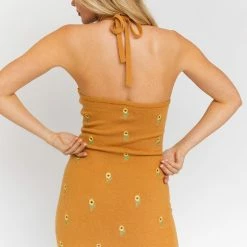 Le Lis Dresses The Coming Up Daisies Knit Camel Mini Dress