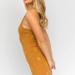 Le Lis Dresses The Coming Up Daisies Knit Camel Mini Dress