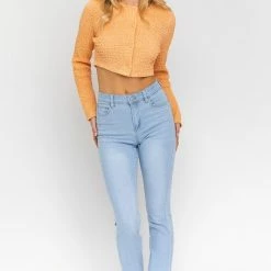 Le Lis The Fiona Orange Textured Cardigan Sweater Tops