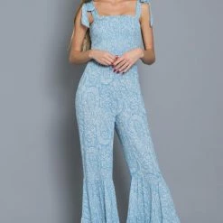Aakaa The Piper Blue Tiered Jumpsuit Jumpsuits
