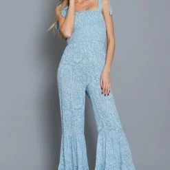 Aakaa The Piper Blue Tiered Jumpsuit Jumpsuits