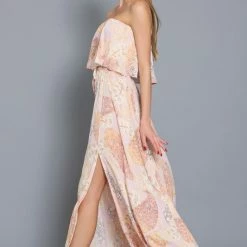 Aakaa The Stinson Pink Paisley Print Strapless Maxi Dress Dresses
