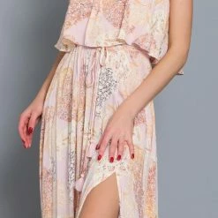 Aakaa The Stinson Pink Paisley Print Strapless Maxi Dress Dresses