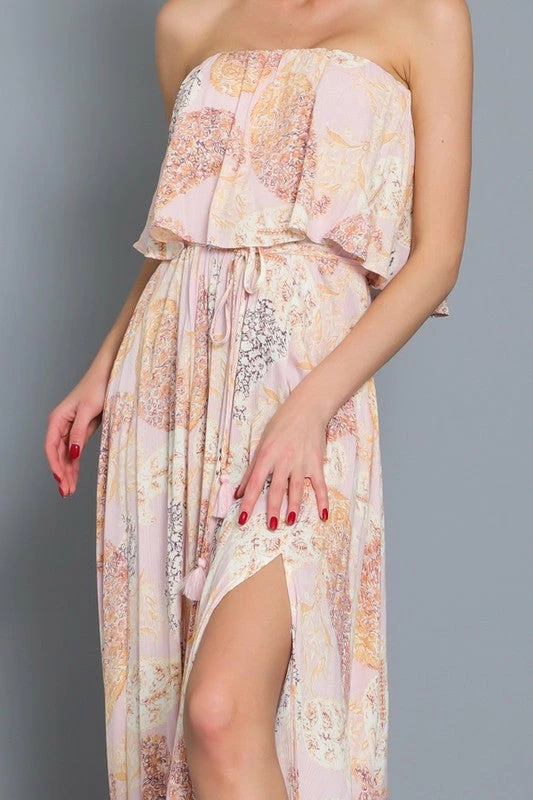Aakaa The Stinson Pink Paisley Print Strapless Maxi Dress Dresses