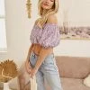 Lush Tops The Olivia Lavender Floral Puff Crop