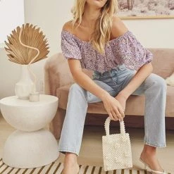 Lush Tops The Olivia Lavender Floral Puff Crop