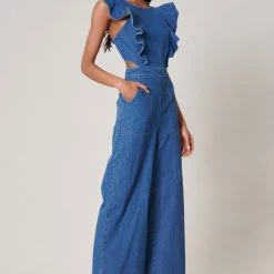 Sugar Lips The Lucki Denim Back Cut Out Jumpsuit Jumpsuits