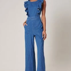 Sugar Lips The Lucki Denim Back Cut Out Jumpsuit Jumpsuits