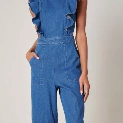 Sugar Lips The Lucki Denim Back Cut Out Jumpsuit Jumpsuits