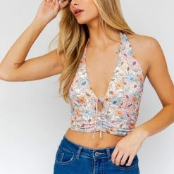 Le Lis The Lucy Bright Floral Halter Top Tops