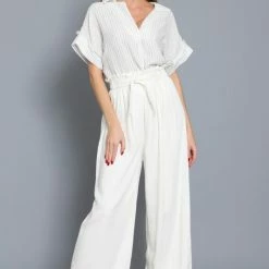 Aakaa The Bridget Ivory Tie Front Linen Beach Pants