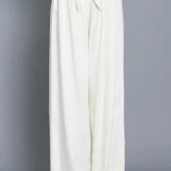 Aakaa The Bridget Ivory Tie Front Linen Beach Pants