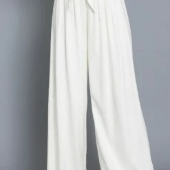Aakaa The Bridget Ivory Tie Front Linen Beach Pants