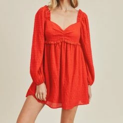 Lush Clothing The Scarlet Red Textured Woven Mini Dress