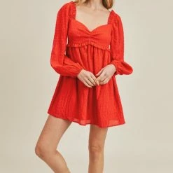 Lush Clothing The Scarlet Red Textured Woven Mini Dress
