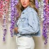 Peach Love California Tops The Priscilla Pearl Light Wash Cropped Denim Jacket