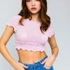 Le Lis Tops The Paulina Pink Ruffle Detail Short Sleeve Crop Top