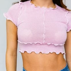 Le Lis Tops The Paulina Pink Ruffle Detail Short Sleeve Crop Top