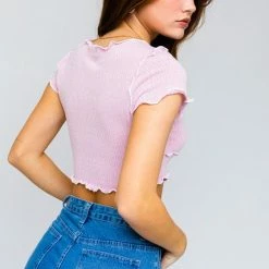 Le Lis Tops The Paulina Pink Ruffle Detail Short Sleeve Crop Top