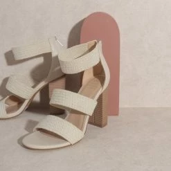 KKE Originals The Presley Woven Beige Strappy Heels
