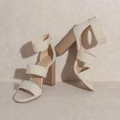 KKE Originals The Presley Woven Beige Strappy Heels