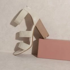 KKE Originals The Presley Woven Beige Strappy Heels