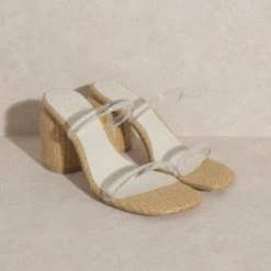 KKE Originals The Margaret Beige Clear Strap Woven Heels Shoes