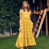 MIOU MUSE The Molly Mustard Texture Printed Maxi Dress Dresses