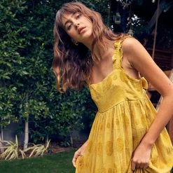 MIOU MUSE The Molly Mustard Texture Printed Maxi Dress Dresses