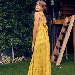 MIOU MUSE The Molly Mustard Texture Printed Maxi Dress Dresses