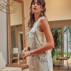 MIOU MUSE The Molly Washed Blue Striped Overall Shorts